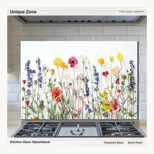 Flowers - Tempered Glass Backsplash for Kitchen - Unique Zone correct branded main image
