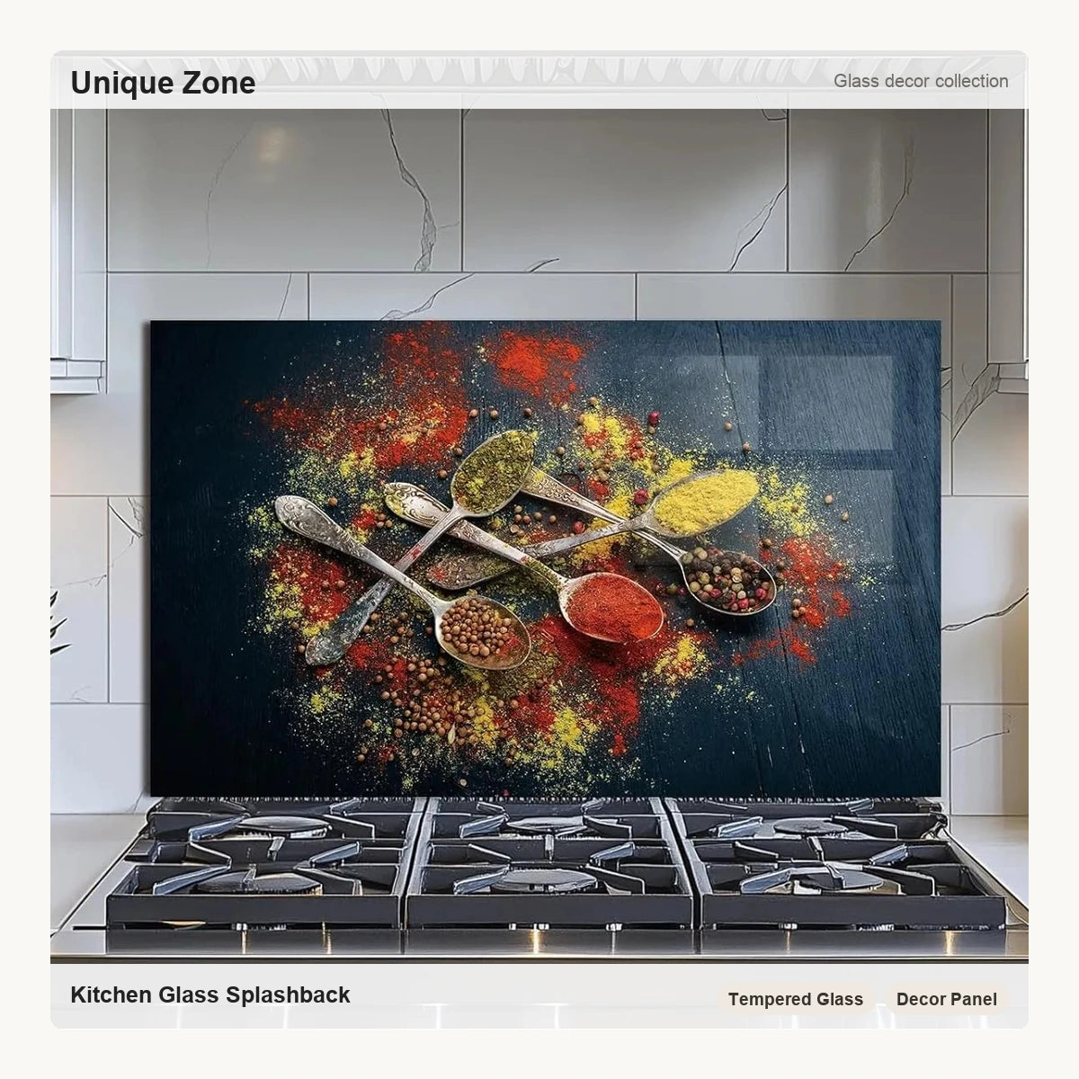 Spice Tempered Glass Backsplash for Kitchen - Unique Zone correct branded main image