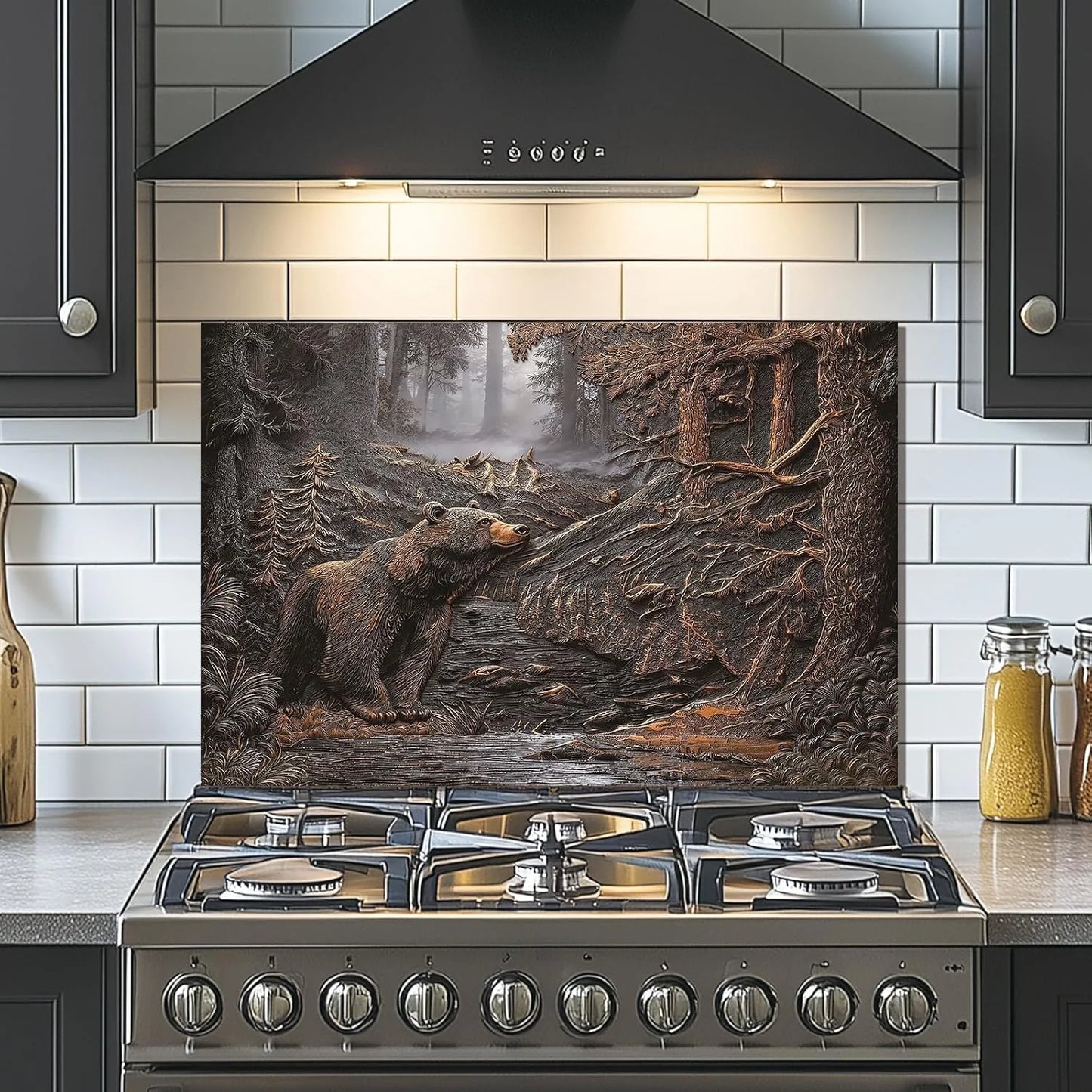 Brown Bear tempered glass kitchen backsplash kitchen wall display
