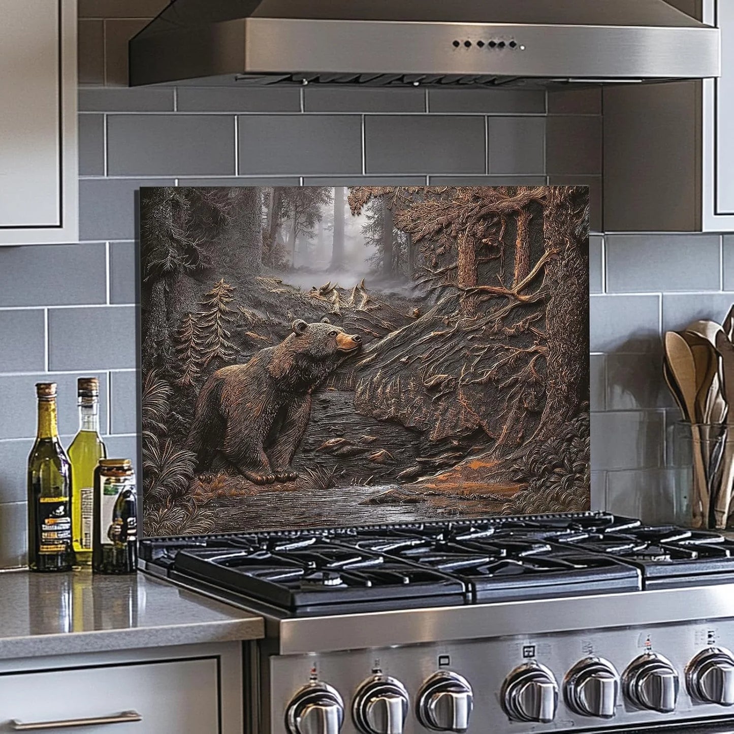 Brown Bear tempered glass kitchen backsplash size reference view