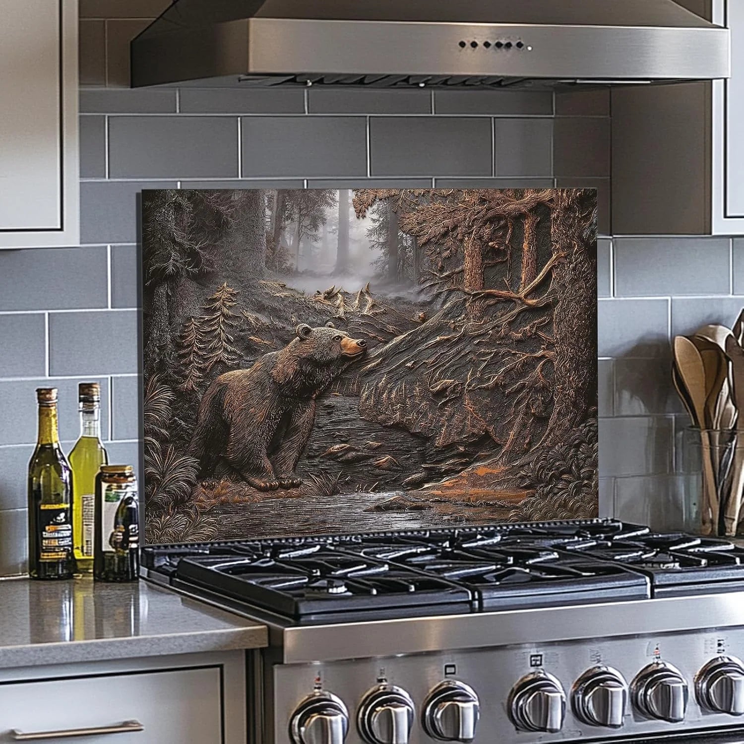 Brown Bear tempered glass kitchen backsplash size reference view