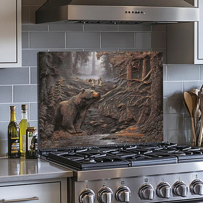 Brown Bear tempered glass kitchen backsplash size reference view
