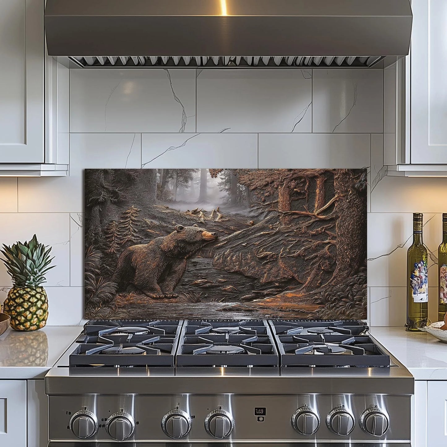 Brown Bear tempered glass kitchen backsplash angled product view
