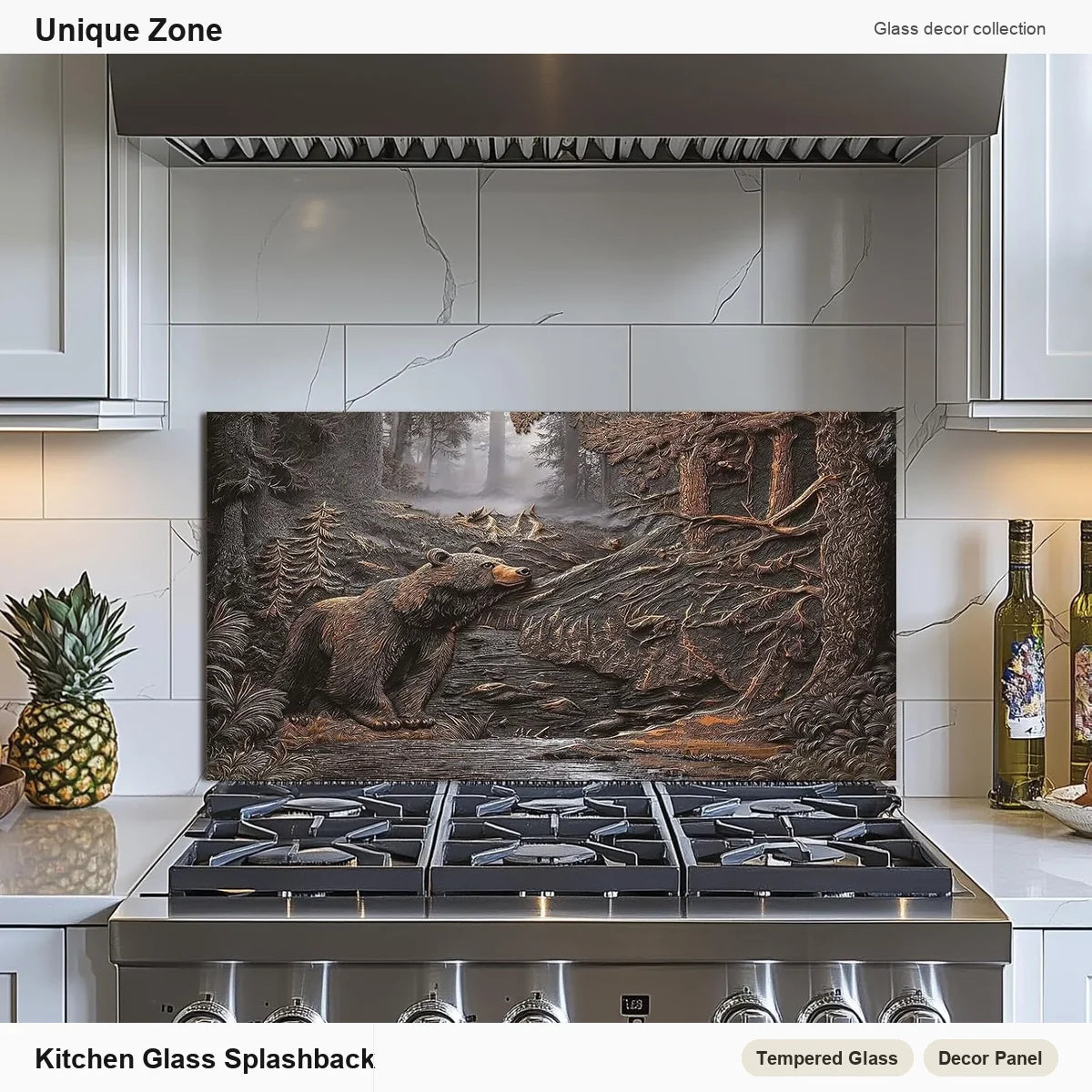 Brown Bear Tempered Glass Kitchen Backsplash - Unique Zone branded kitchen backsplash main image