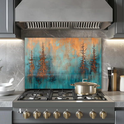 Fiery Forest tempered glass kitchen backsplash size reference view
