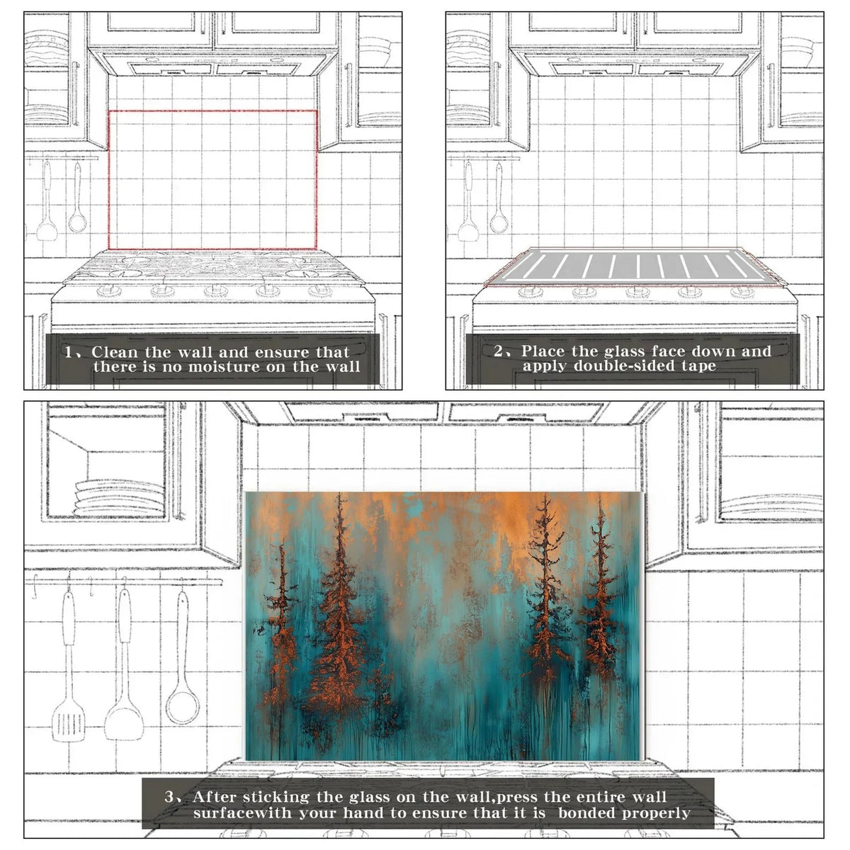 Easy installation steps for tempered glass kitchen backsplash