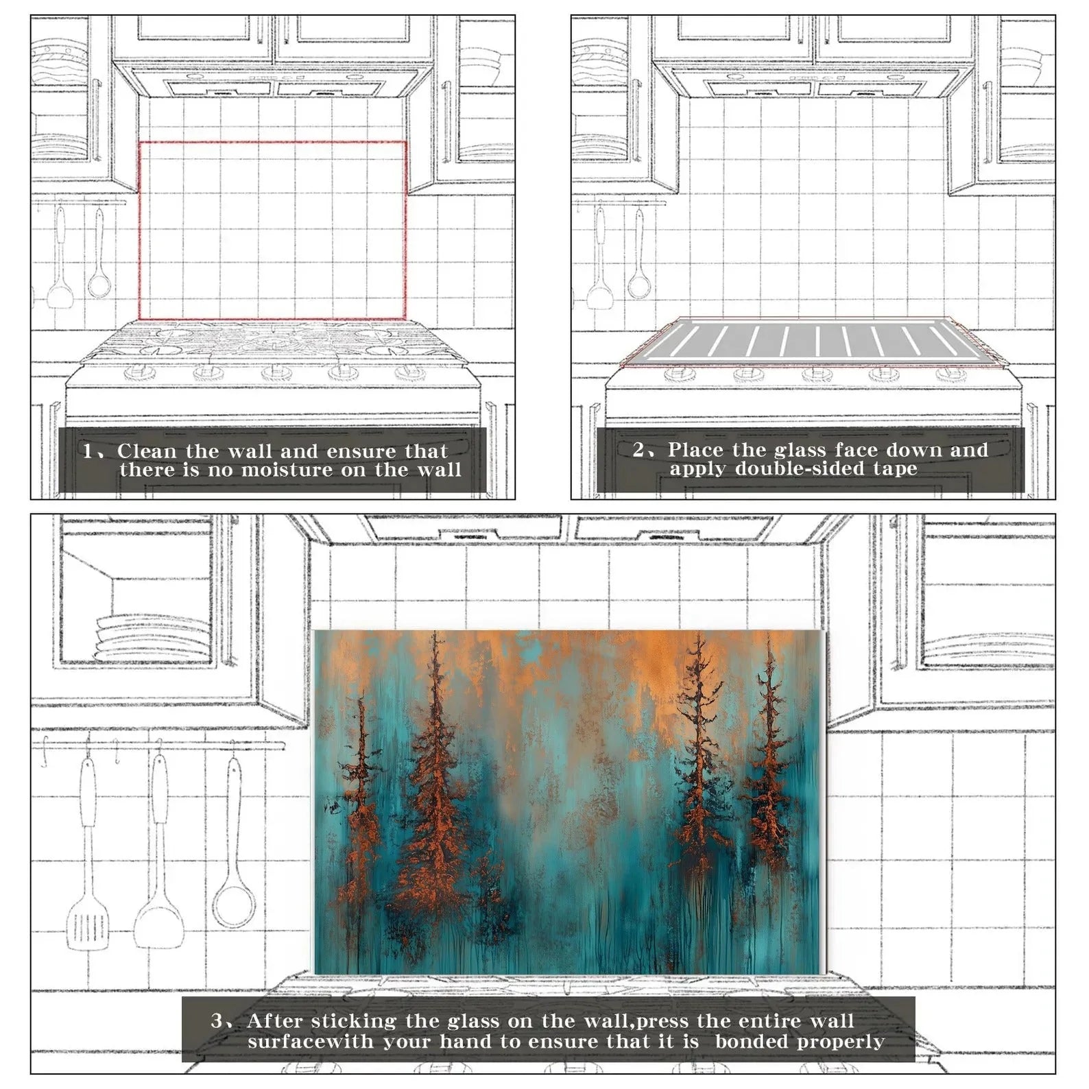 Easy installation steps for tempered glass kitchen backsplash