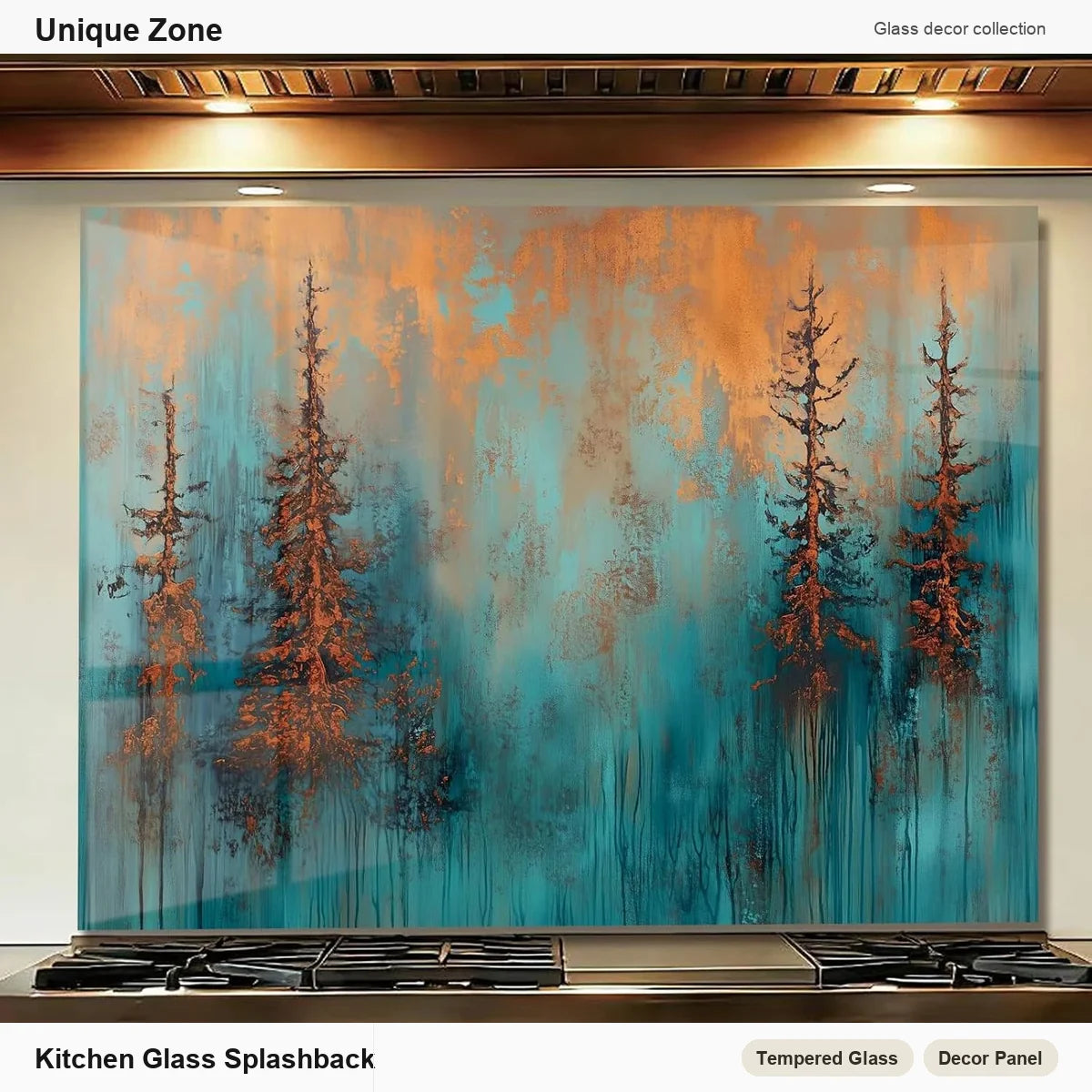 Fiery Forest Tempered Glass Kitchen Backsplash - Unique Zone branded kitchen backsplash main image