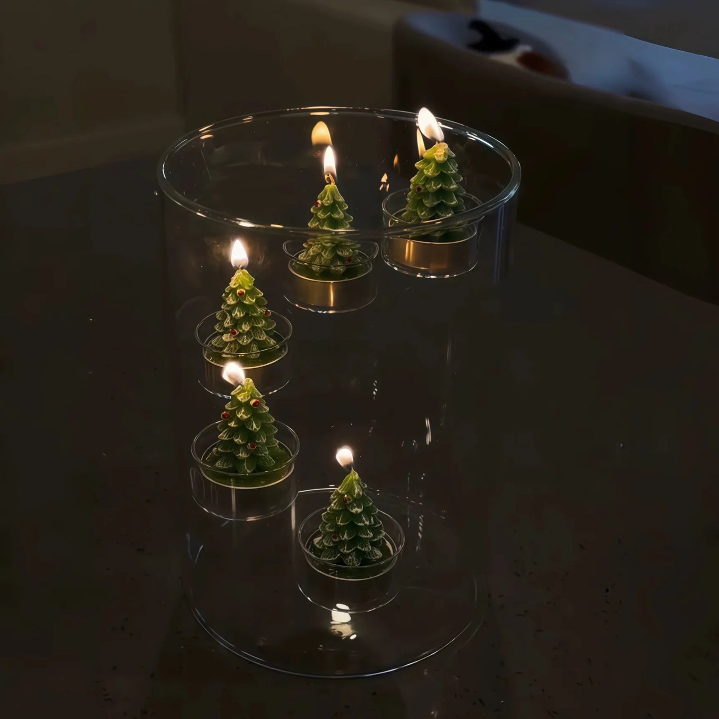 Mini Christmas Tree Candles Set in Glass Votive Holder