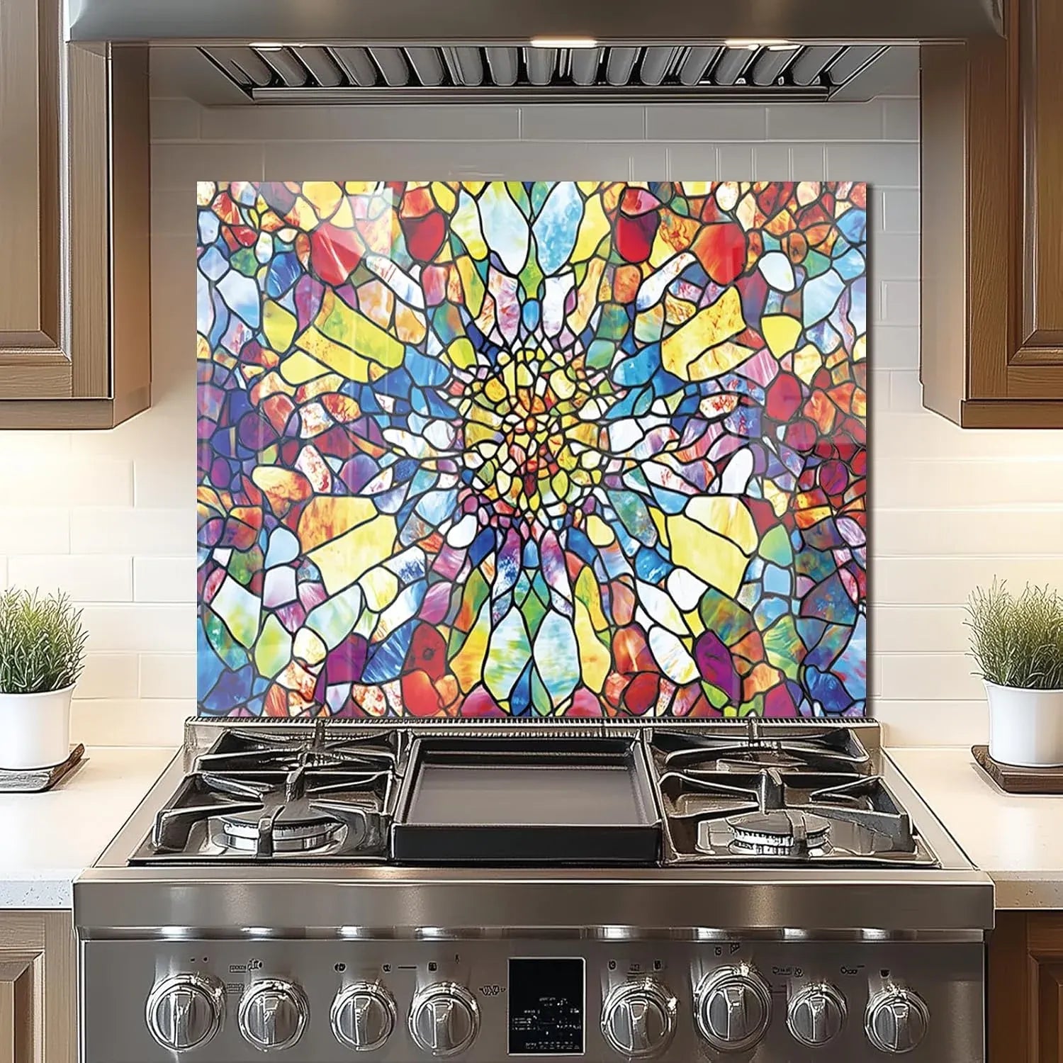 Tempered Glass Mosaic Abstract Window Stove Backsplash Cover - Modern Colorful Backsplash