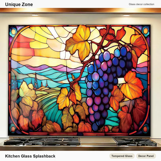Mosaic Grapes Tempered Glass Kitchen Backsplash - Unique Zone branded kitchen backsplash main image
