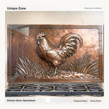 Rooster Tempered Glass Kitchen Backsplash - Unique Zone correct branded main image