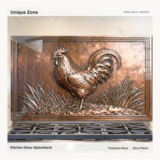 Rooster Tempered Glass Kitchen Backsplash - Unique Zone correct branded main image