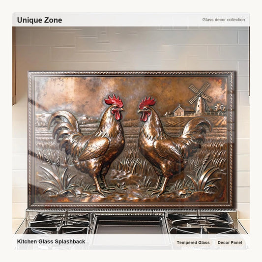 Copper Rooster Tempered Glass Kitchen Backsplash - Unique Zone correct branded main image