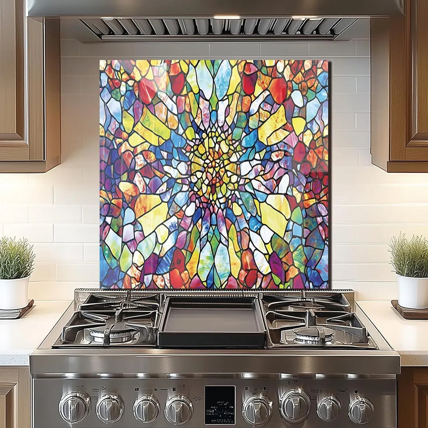 Tempered Glass Mosaic Abstract Window Stove Backsplash Cover - Artistic Multicolored Mosaic