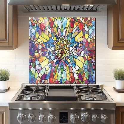 Tempered Glass Mosaic Abstract Window Stove Backsplash Cover - Artistic Multicolored Mosaic