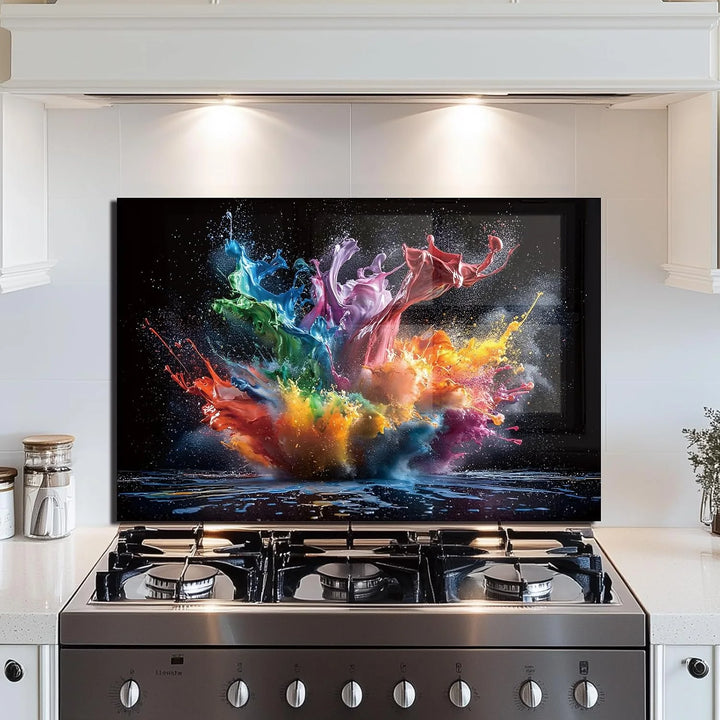 Abstract Pigment Tempered Glass Kitchen Backsplash