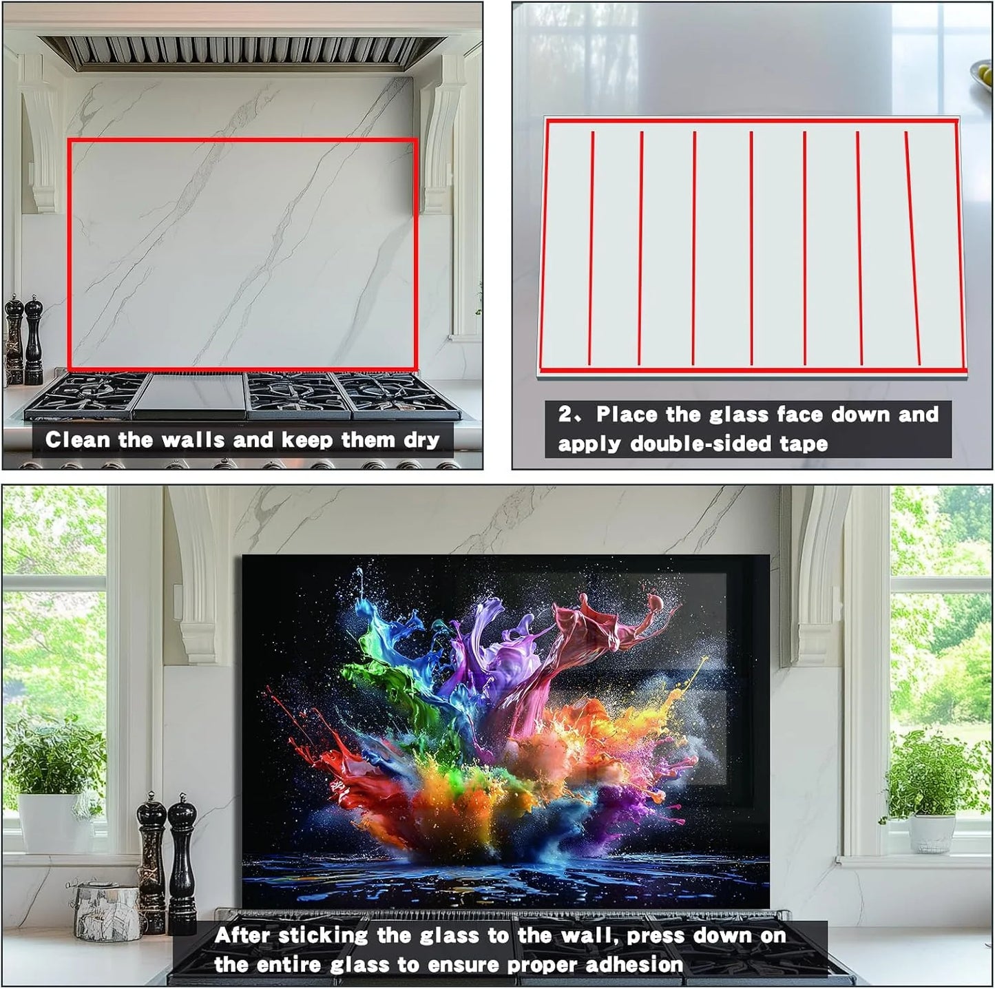 Abstract Pigment tempered glass kitchen backsplash glass surface detail