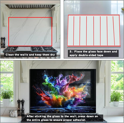 Abstract Pigment tempered glass kitchen backsplash glass surface detail