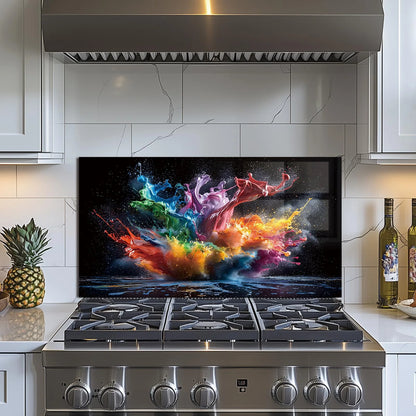 Abstract Pigment tempered glass kitchen backsplash angled product view