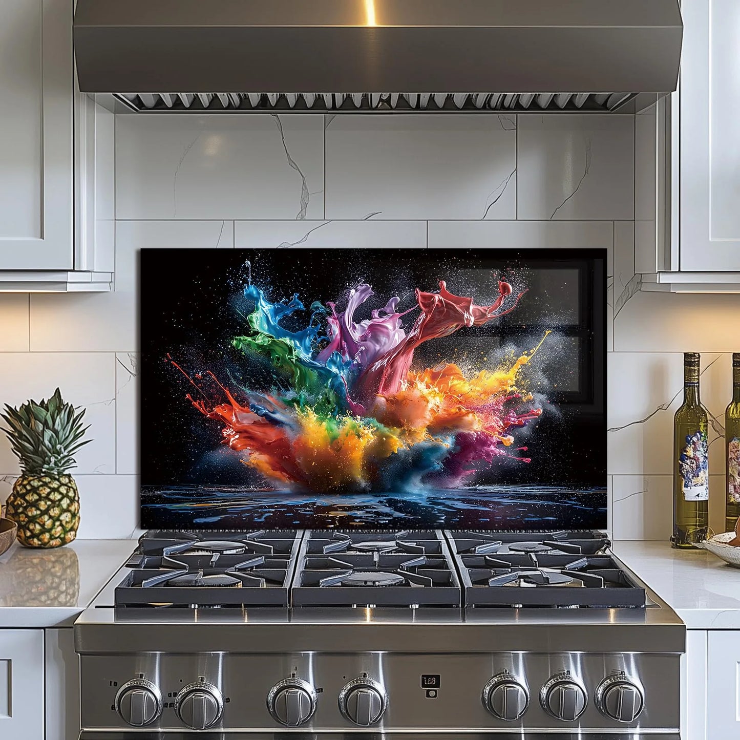 Abstract Pigment tempered glass kitchen backsplash package view