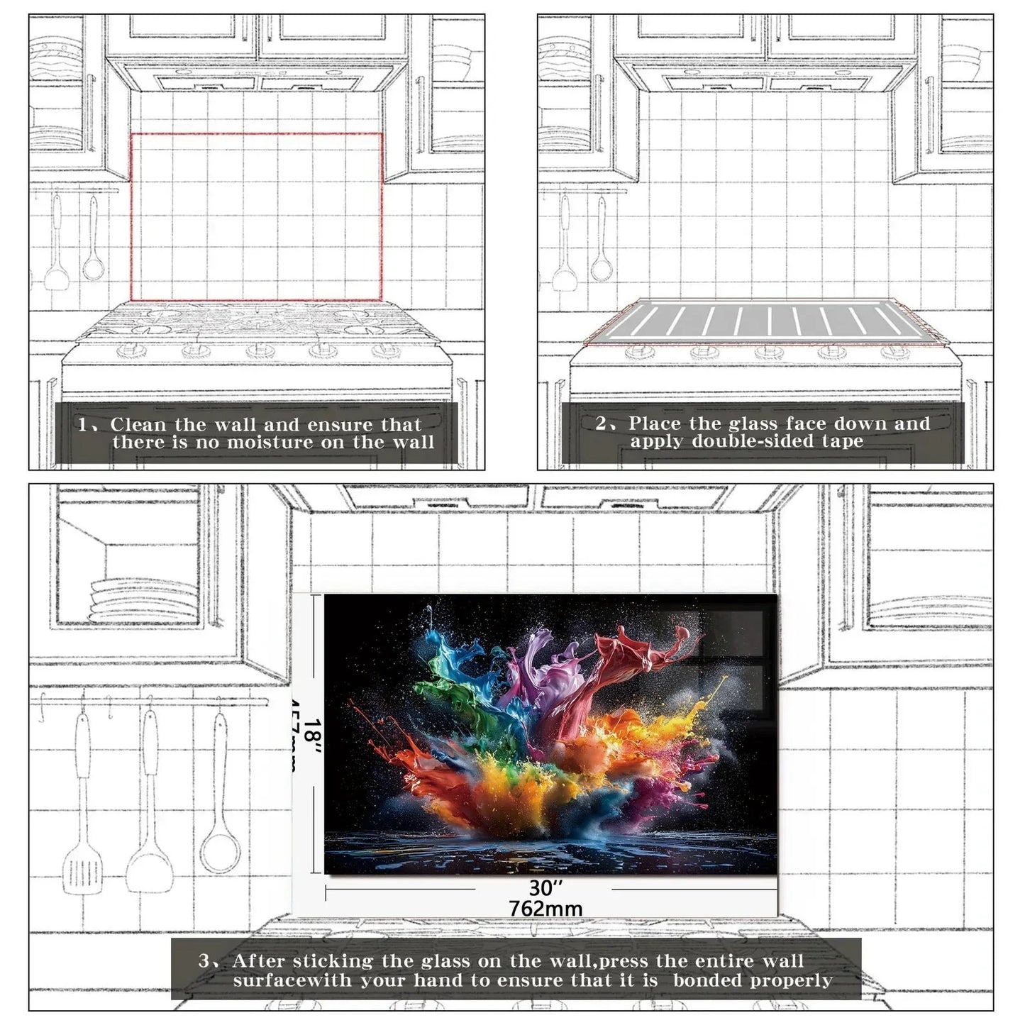 Easy installation steps for tempered glass kitchen backsplash