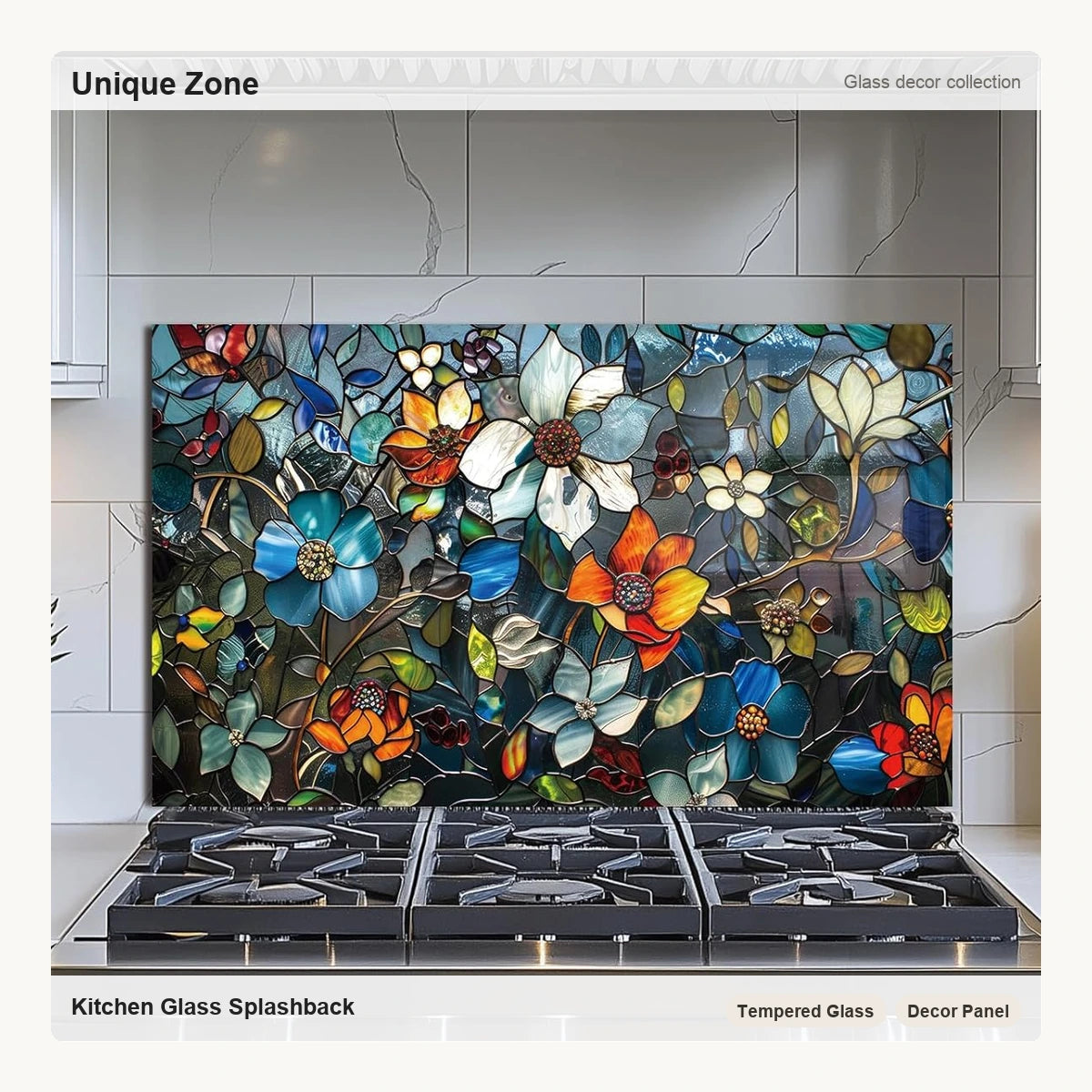 Pixel Flower Tempered Glass Kitchen Backsplash - Unique Zone correct branded main image