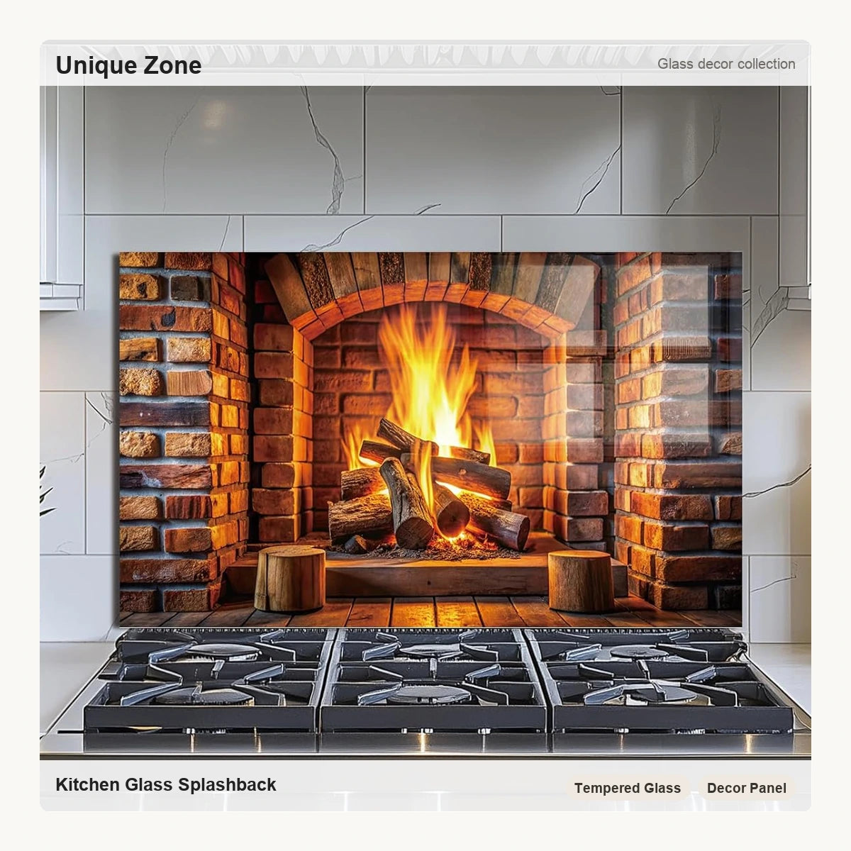 Fireplace Tempered Glass Kitchen Backsplash - Unique Zone correct branded main image