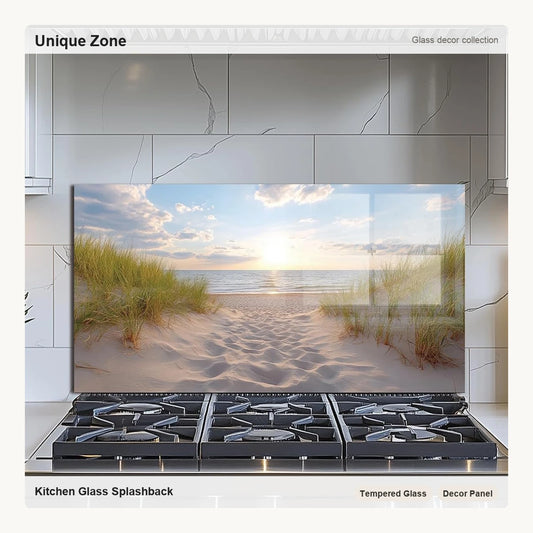 Ocean Beach Tempered Glass Kitchen Backsplash - Unique Zone correct branded main image