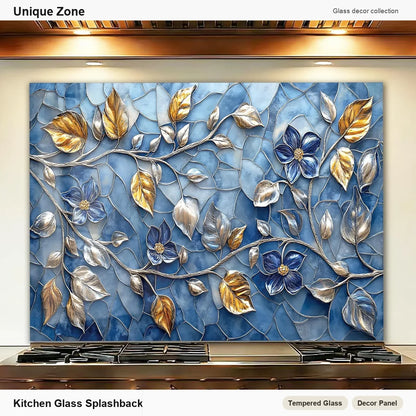 Mosaic Leaves Tempered Glass Kitchen Backsplash - Unique Zone branded kitchen backsplash main image