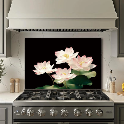 Black tempered glass kitchen backsplash installation detail
