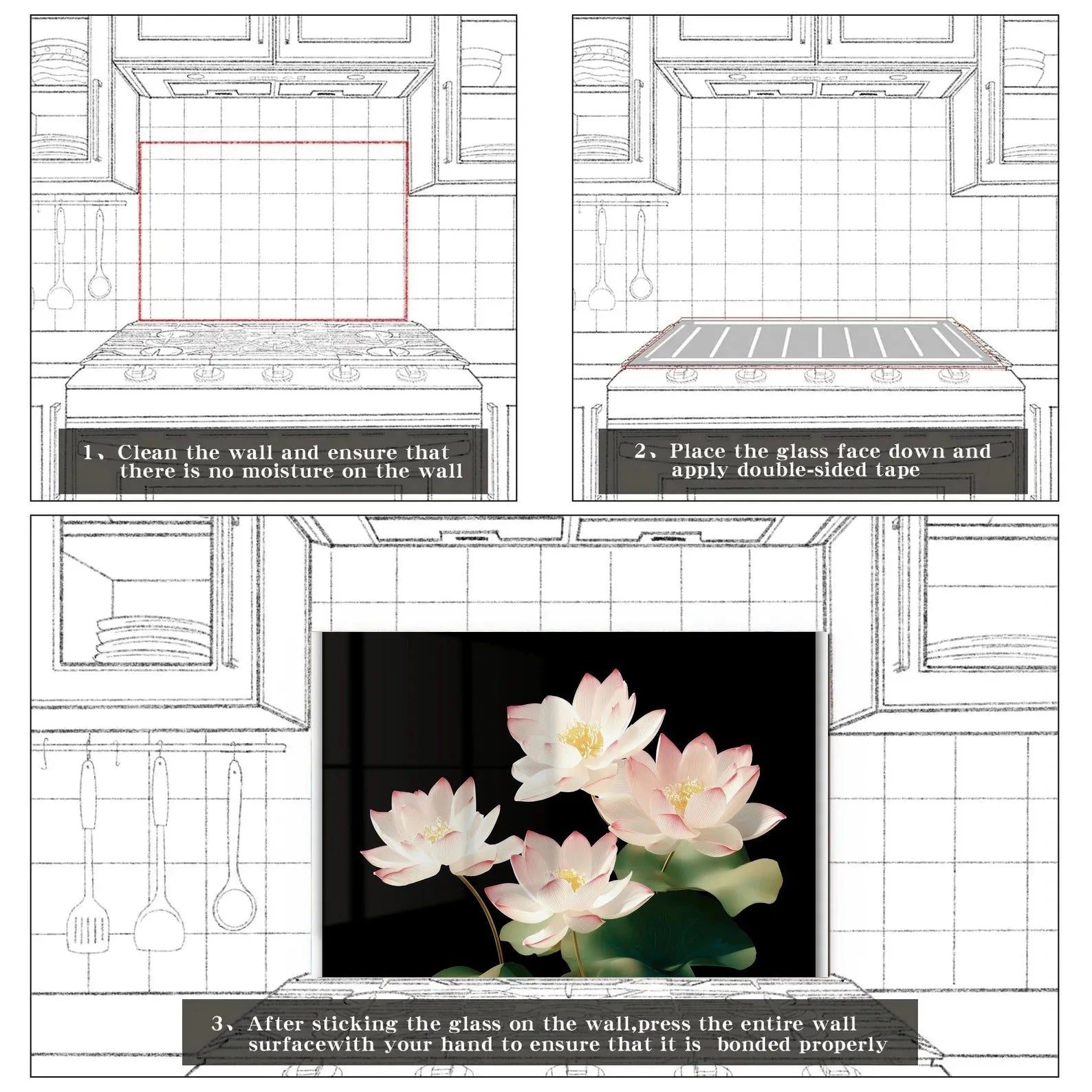 Easy installation steps for tempered glass kitchen backsplash
