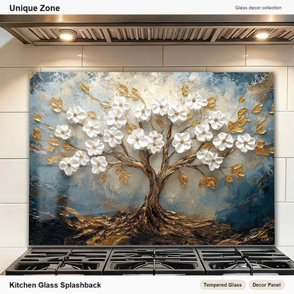 Tree of Life Retro Tempered Glass Kitchen Backsplash - Unique Zone branded kitchen backsplash main image