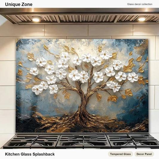 Tree of Life Retro Tempered Glass Kitchen Backsplash - Unique Zone branded kitchen backsplash main image