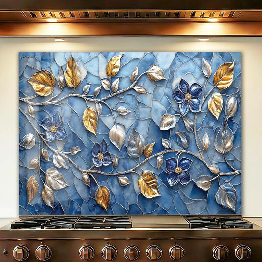 Mosaic Leaves tempered glass kitchen backsplash close-up product view