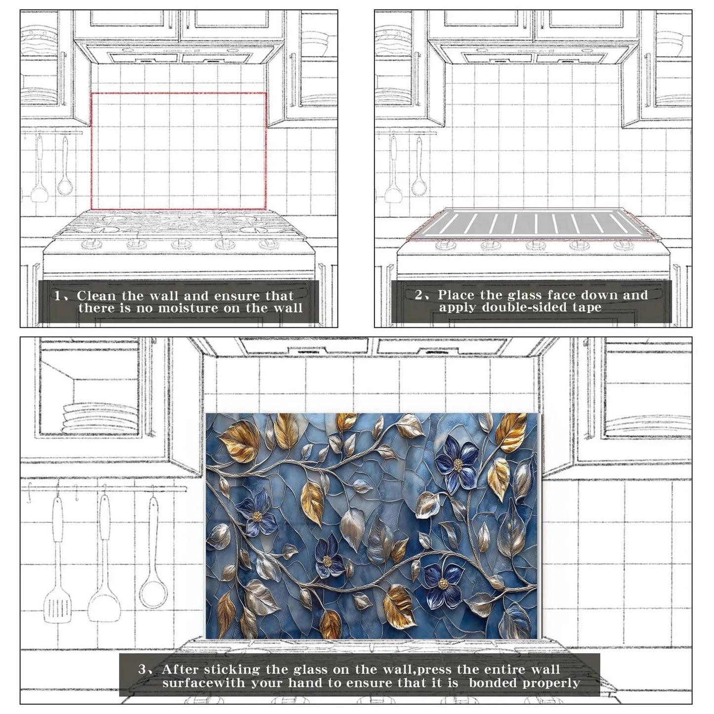 Easy installation steps for tempered glass kitchen backsplash