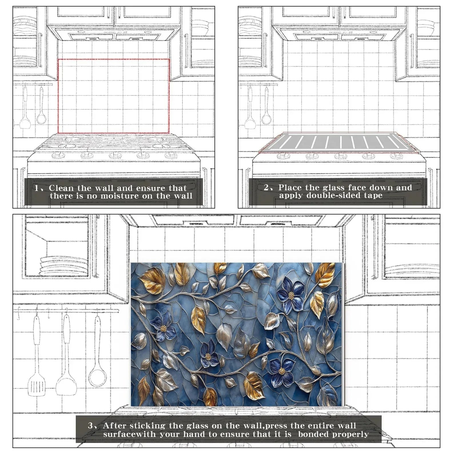 Easy installation steps for tempered glass kitchen backsplash