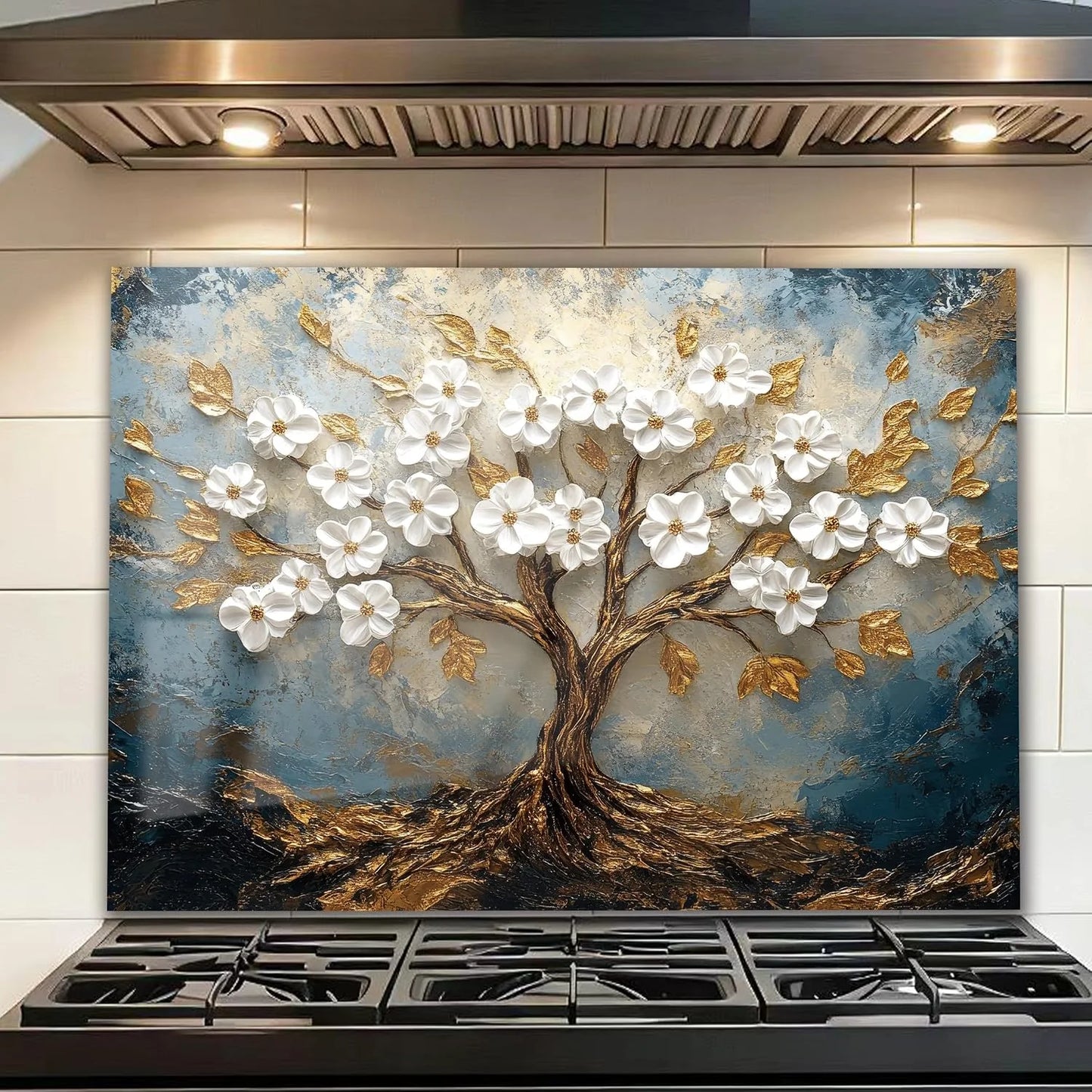 Tree of Life Retro tempered glass kitchen backsplash close-up product view