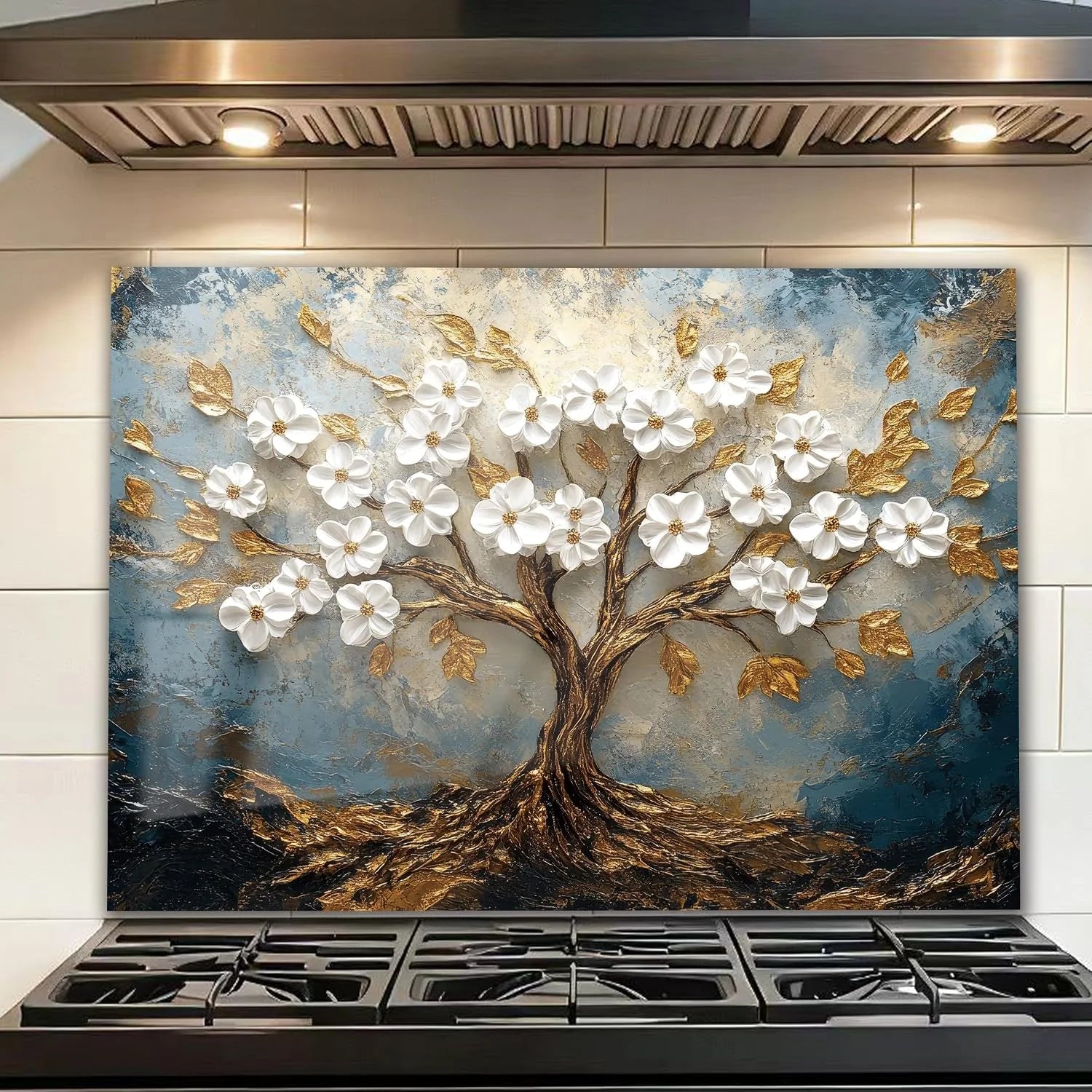 Tree of Life Retro tempered glass kitchen backsplash close-up product view