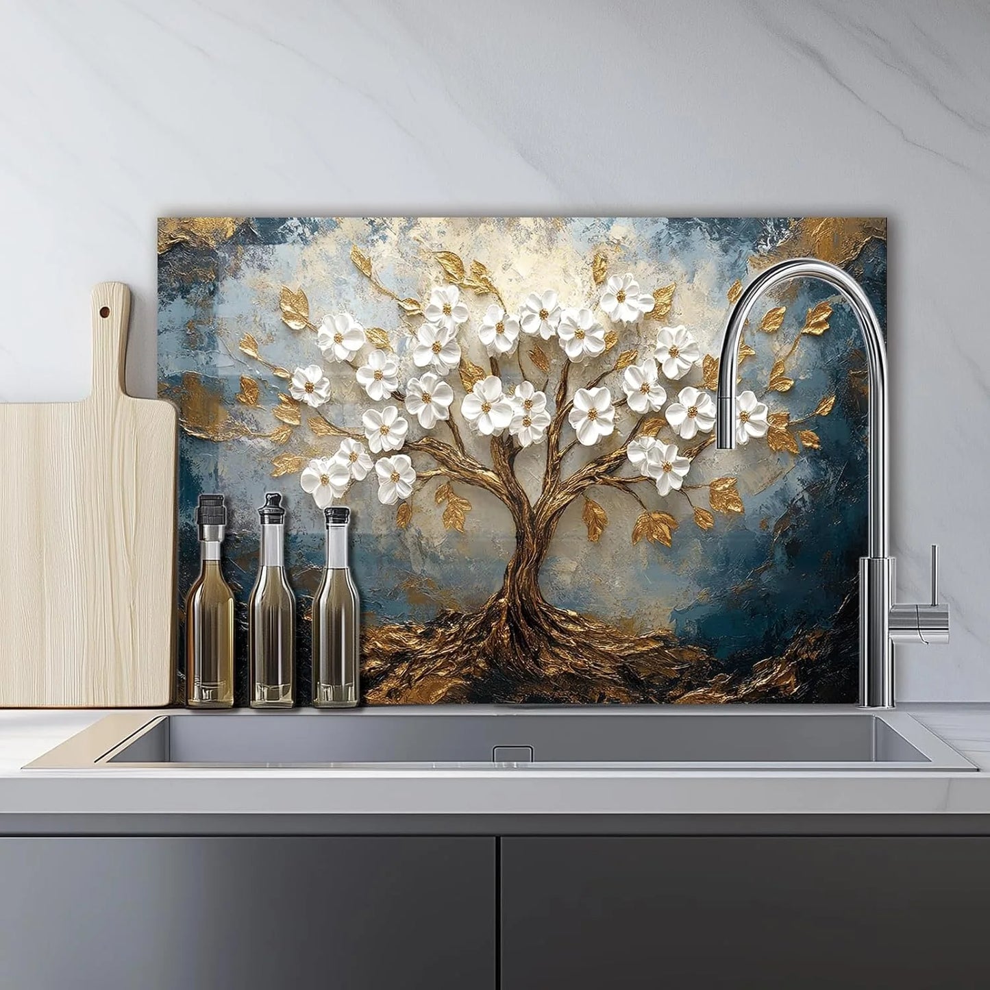 Tree of Life Retro tempered glass kitchen backsplash size reference view