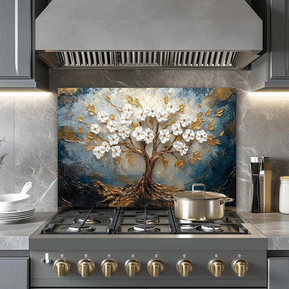 Tree of Life Retro tempered glass kitchen backsplash installation detail