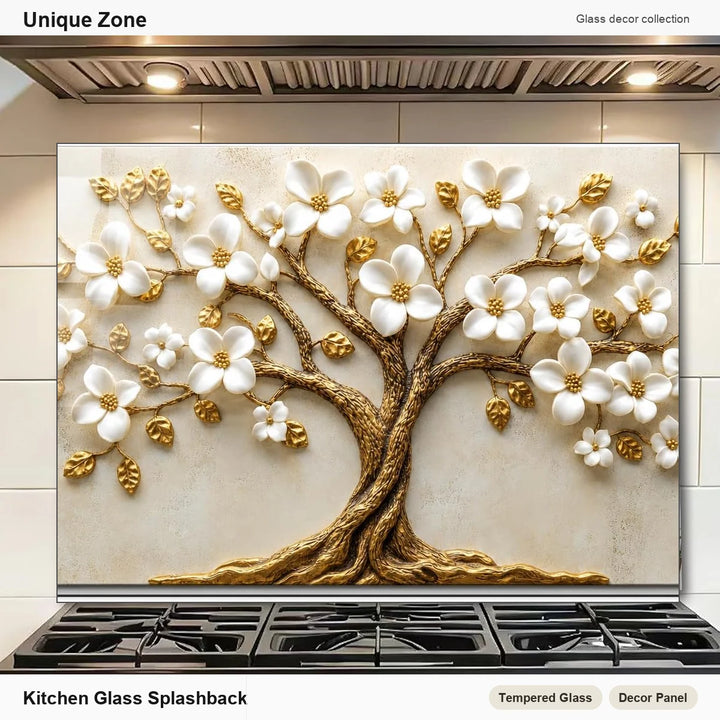 Floral Tempered Glass Kitchen Backsplash
