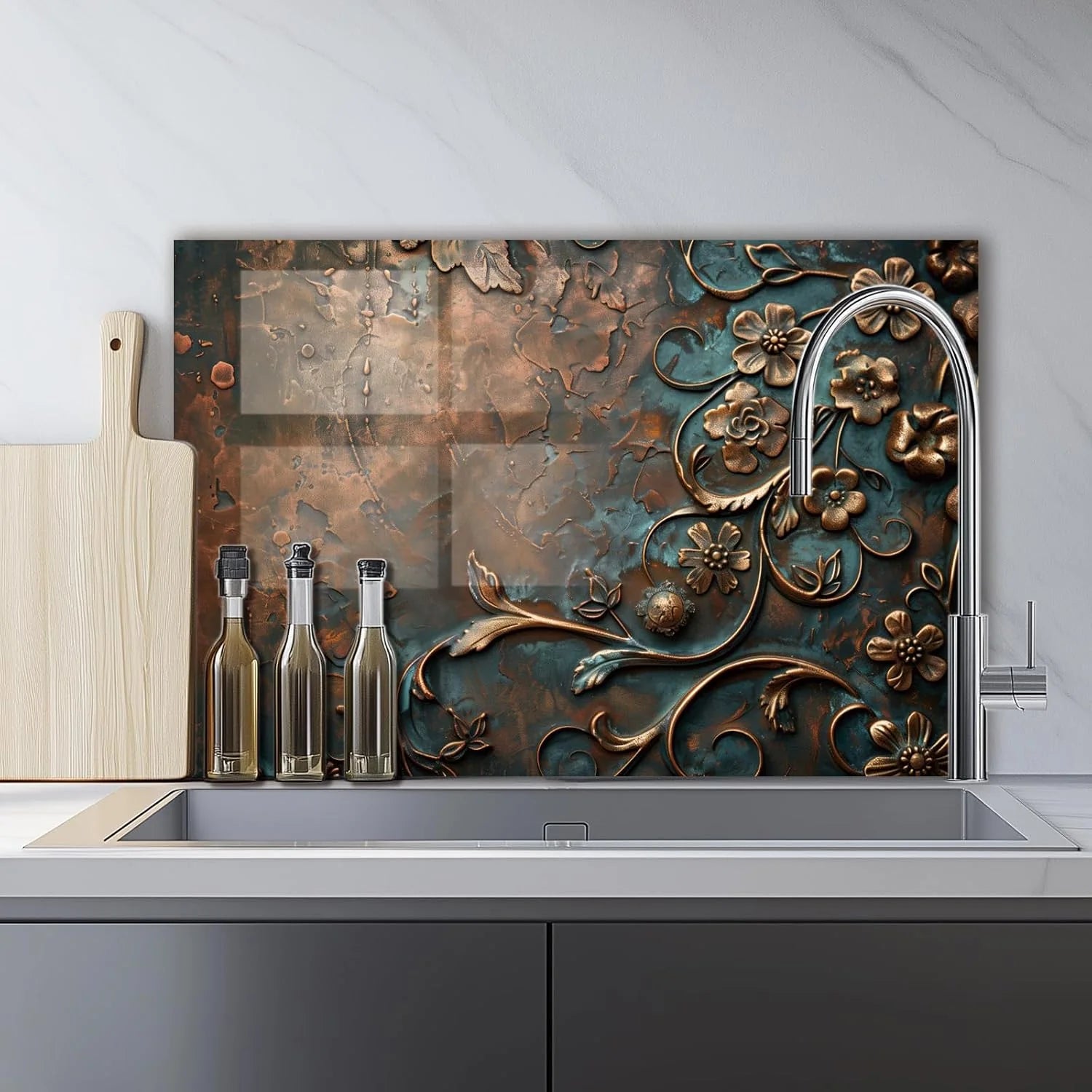 Bronze Floral tempered glass kitchen backsplash kitchen wall display
