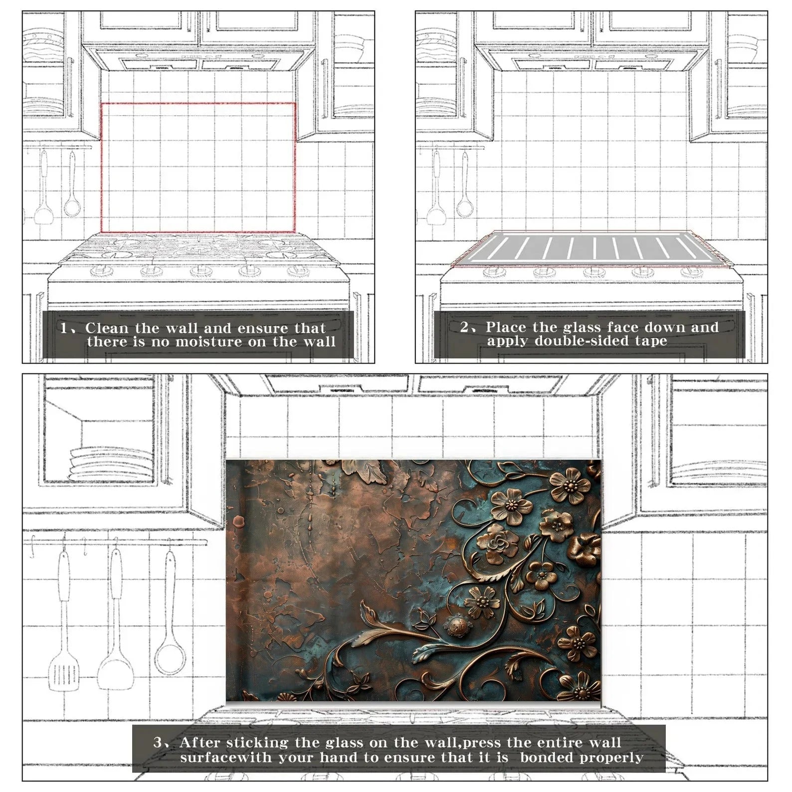 Easy installation steps for tempered glass kitchen backsplash