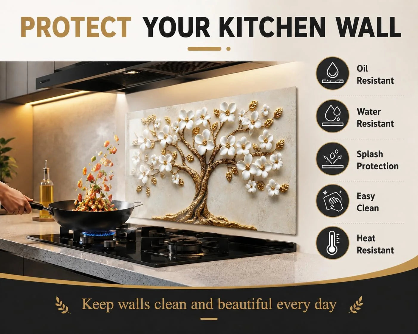 Floral tempered glass kitchen backsplash kitchen wall display