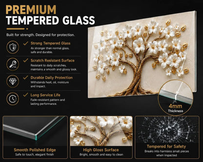 Floral tempered glass kitchen backsplash size reference view