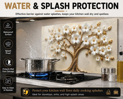 Floral tempered glass kitchen backsplash glass surface detail