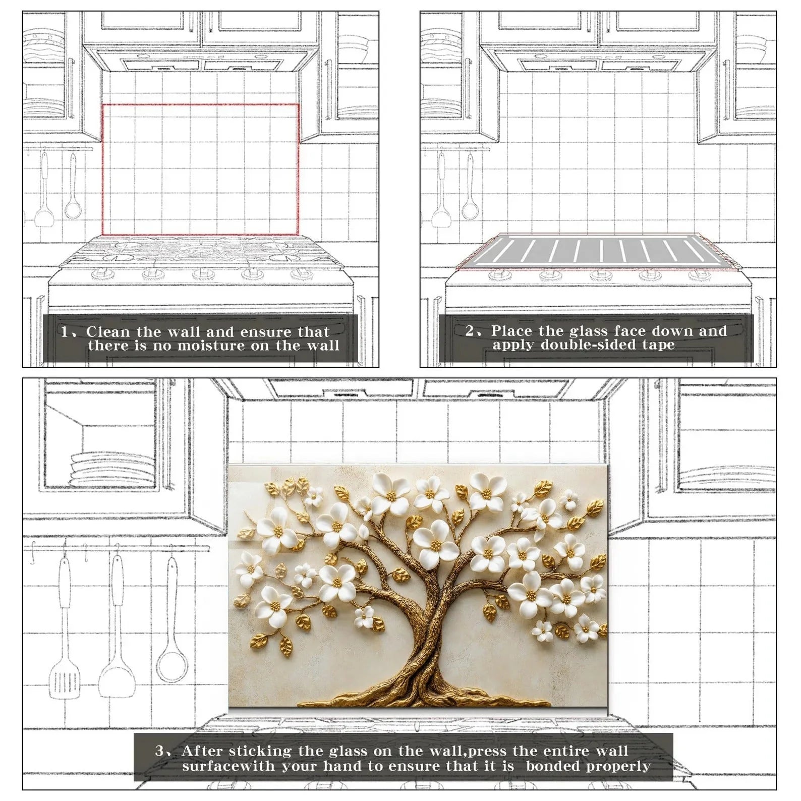 Easy installation steps for tempered glass kitchen backsplash