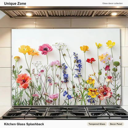 White Floral Tempered Glass Kitchen Backsplash - Unique Zone branded kitchen backsplash main image