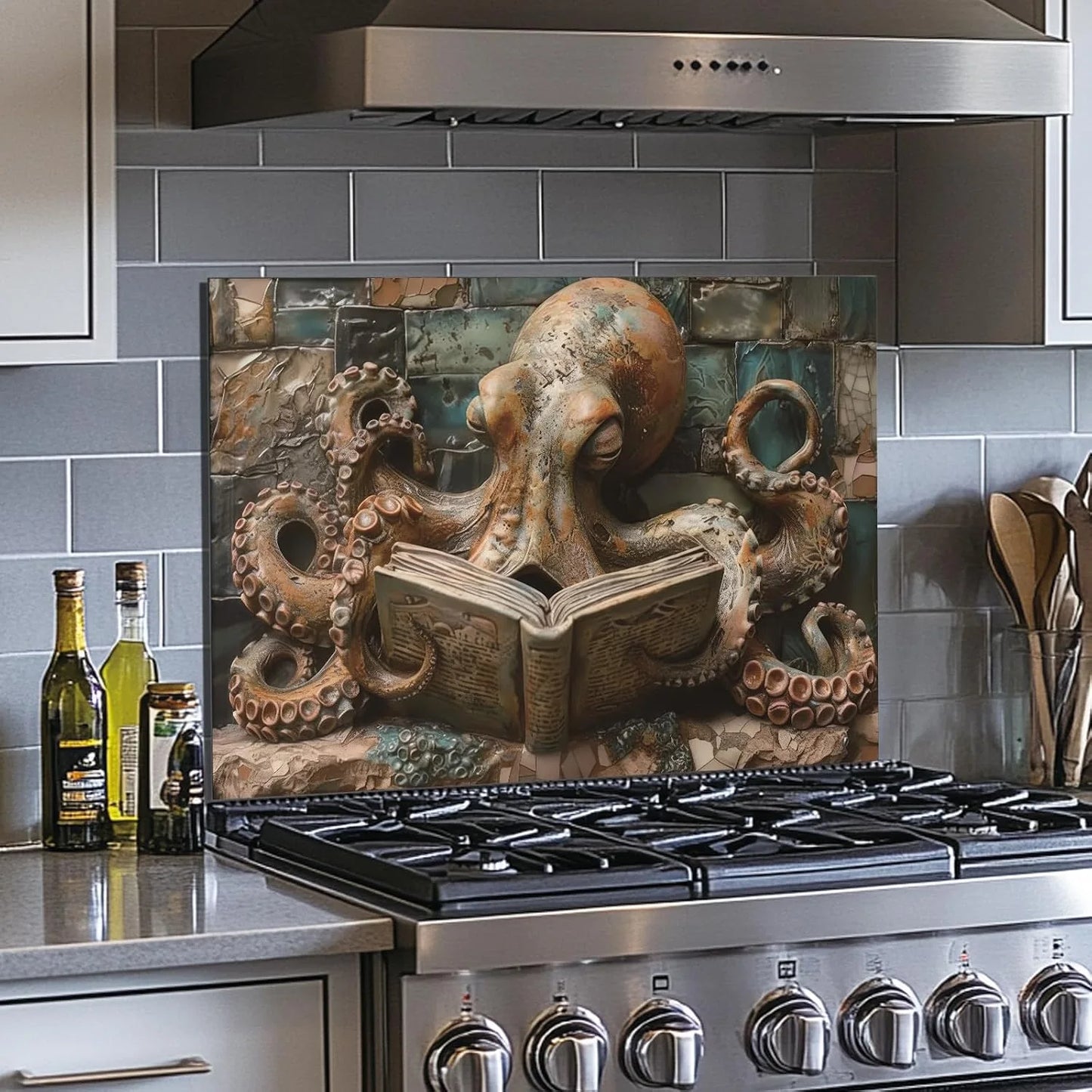 Octopus tempered glass kitchen backsplash size reference view